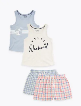 2pk Slogan Short Pyjama Sets