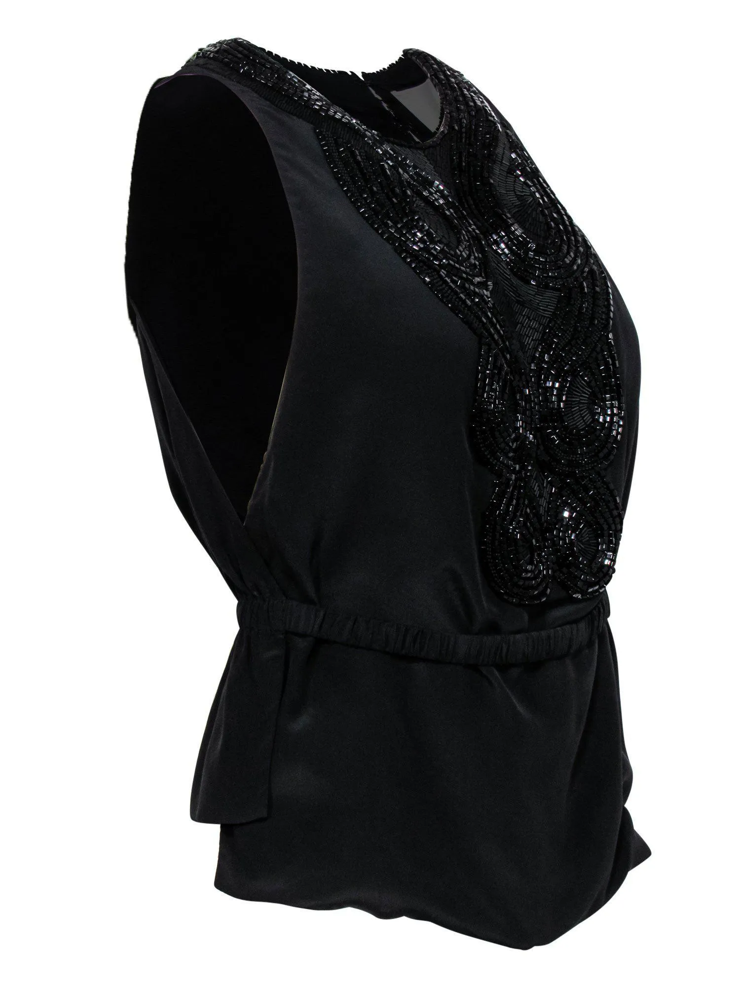 3.1 Phillip Lim - Black Beaded Silk Tank w/ Belt Sz 4