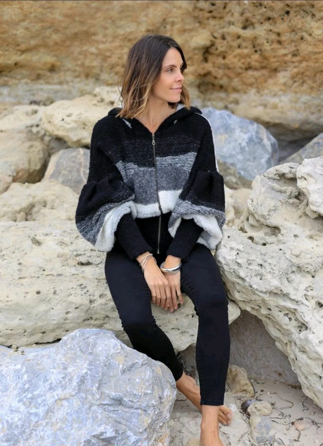 alpaca zip up bomber cardi - greys