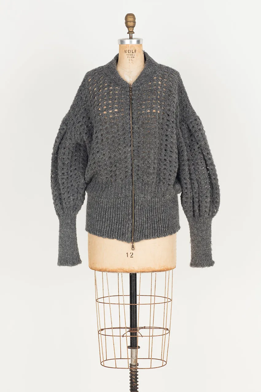 alpaca zip up bomber cardi - greys