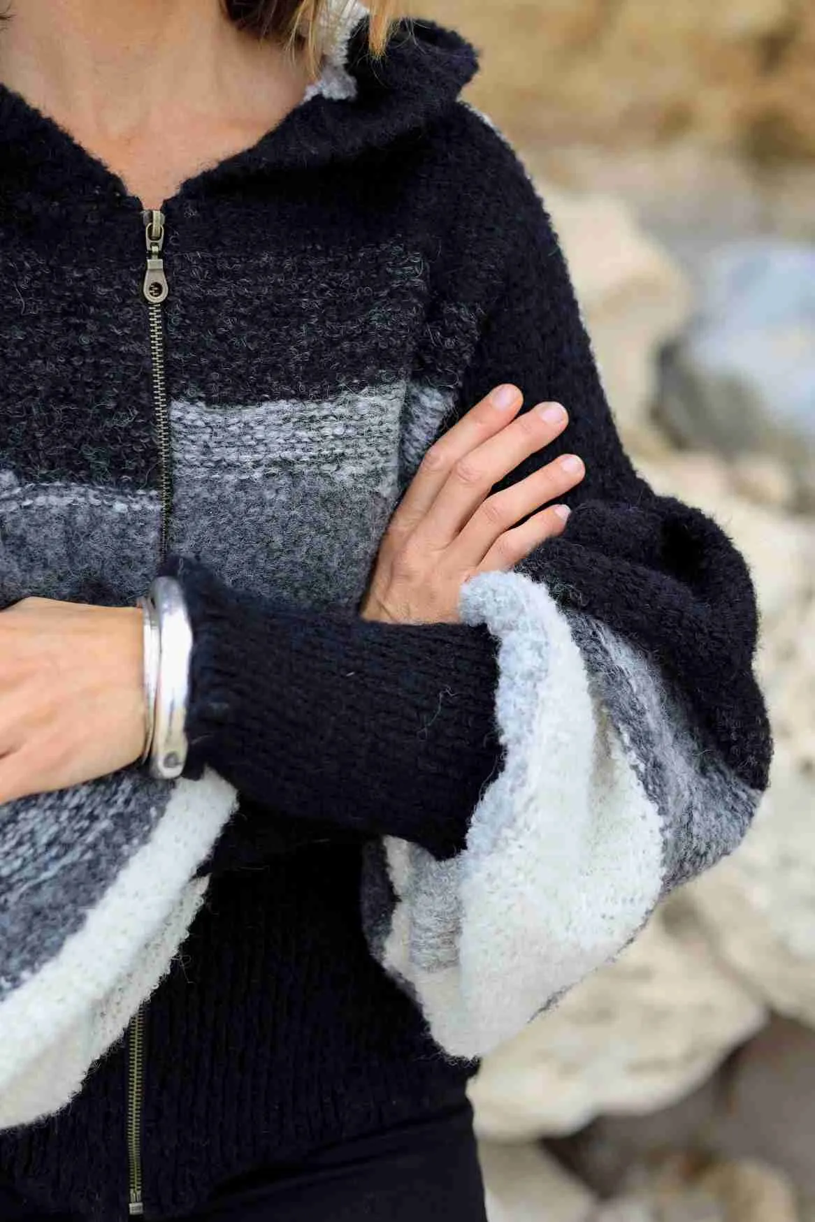 alpaca zip up bomber cardi - greys