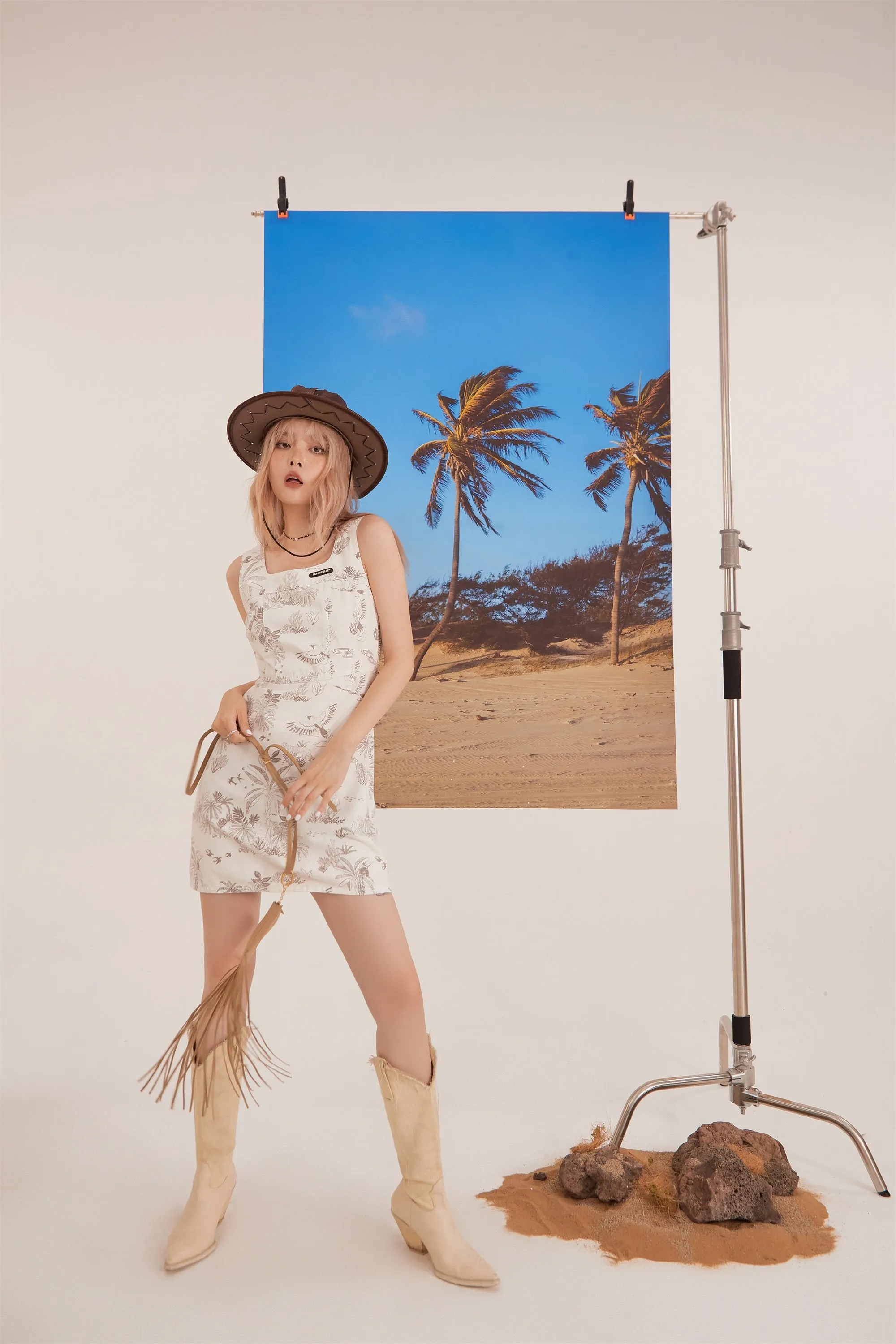 Birds Print H-Line Mini Dress
