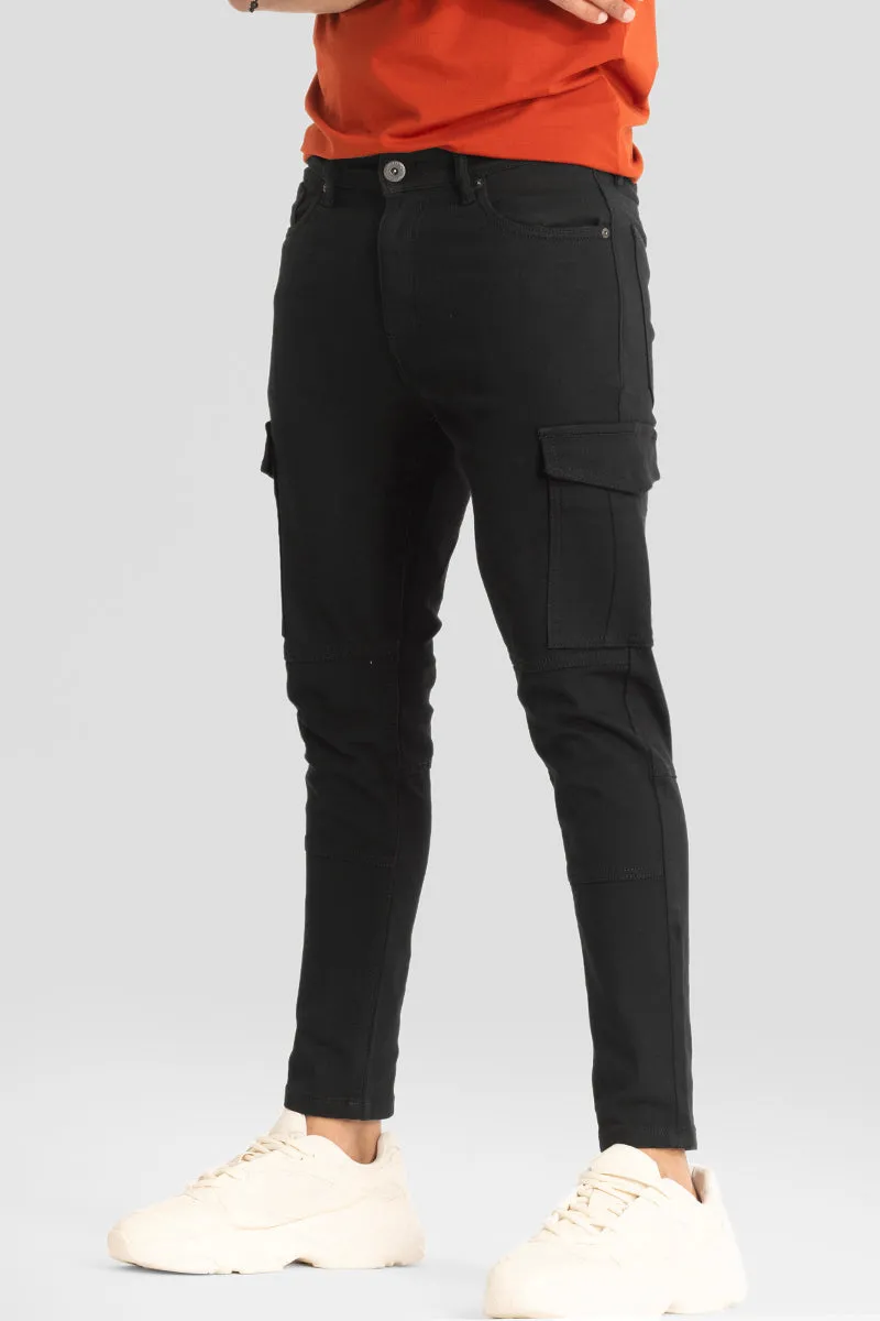 Black Cargo Style Skinny Fit Jeans