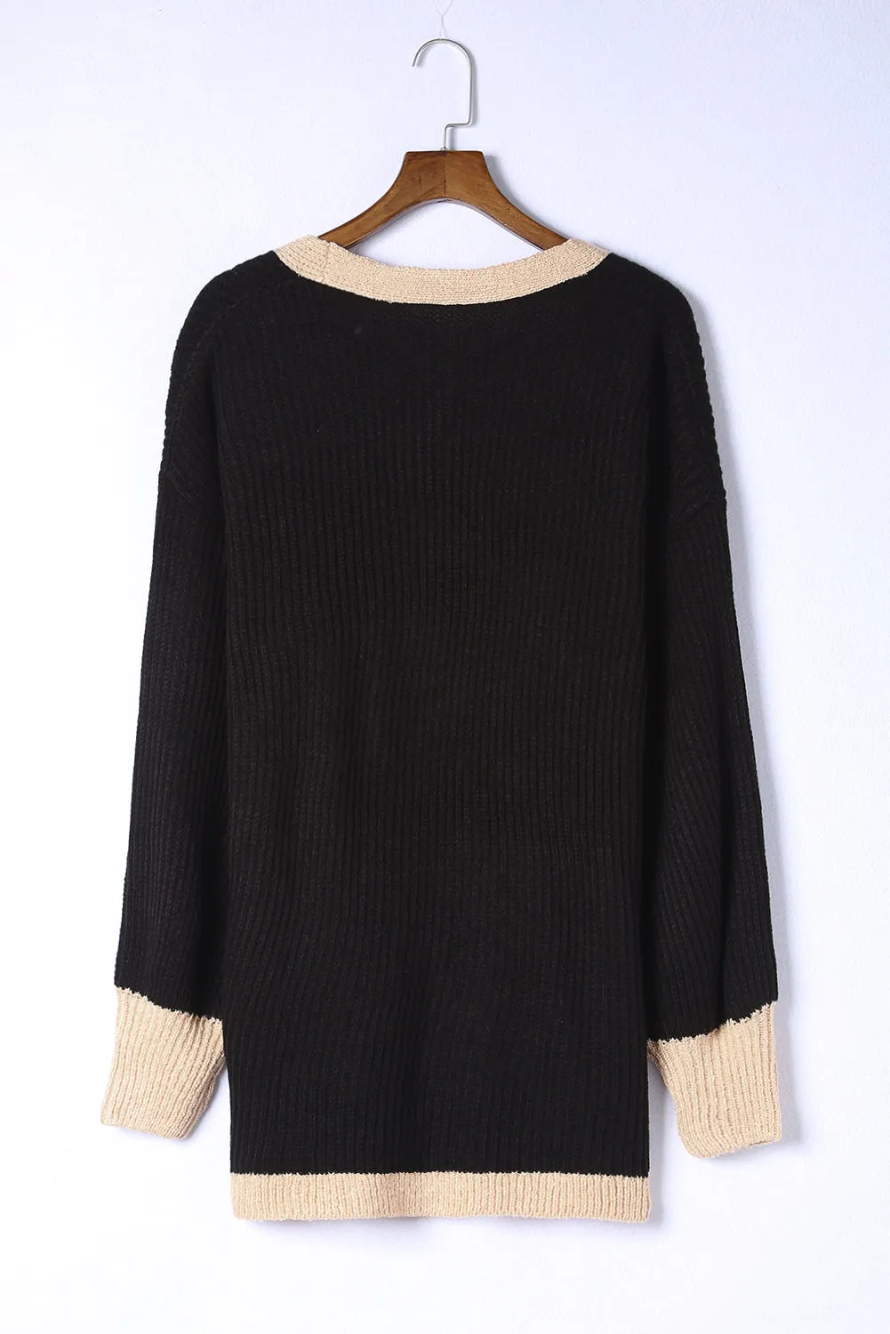 Black Contrast Trim Open Front Cardigan Top