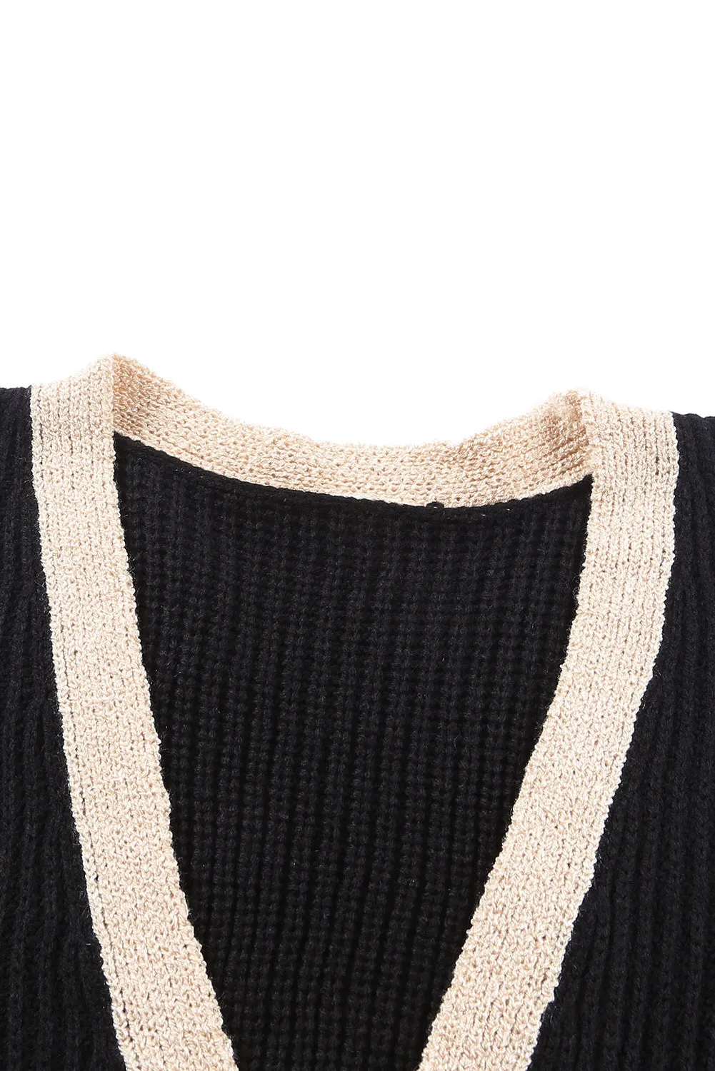 Black Contrast Trim Open Front Cardigan Top