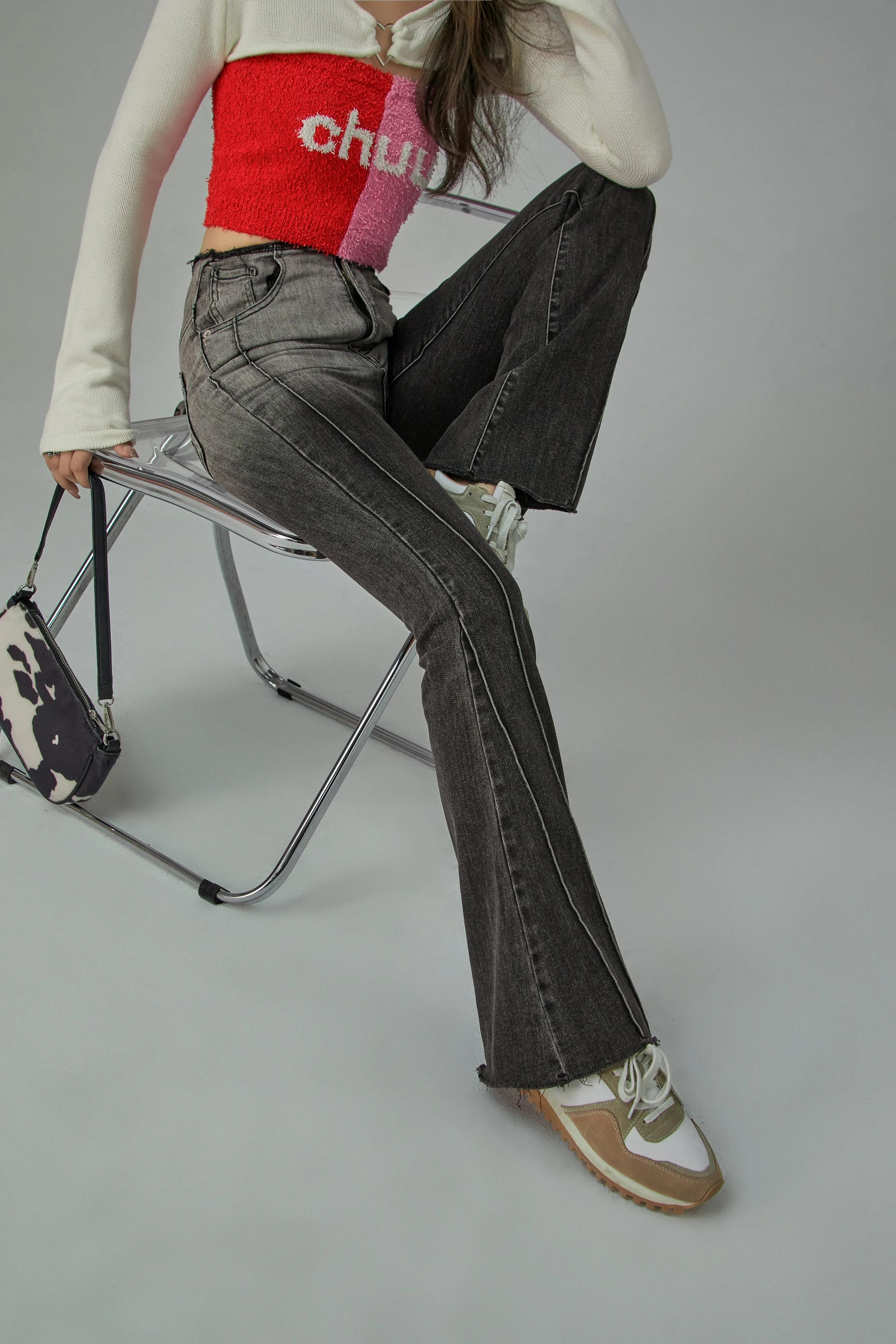 Black Gradient Slimming Flare Jeans