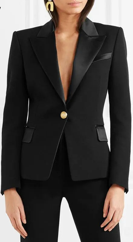 Black Satin-Trim Blazer