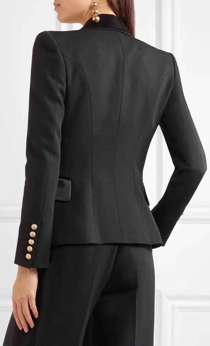 Black Satin-Trim Blazer