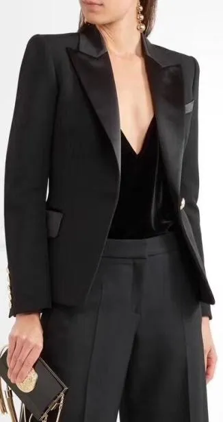 Black Satin-Trim Blazer