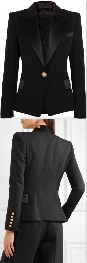 Black Satin-Trim Blazer