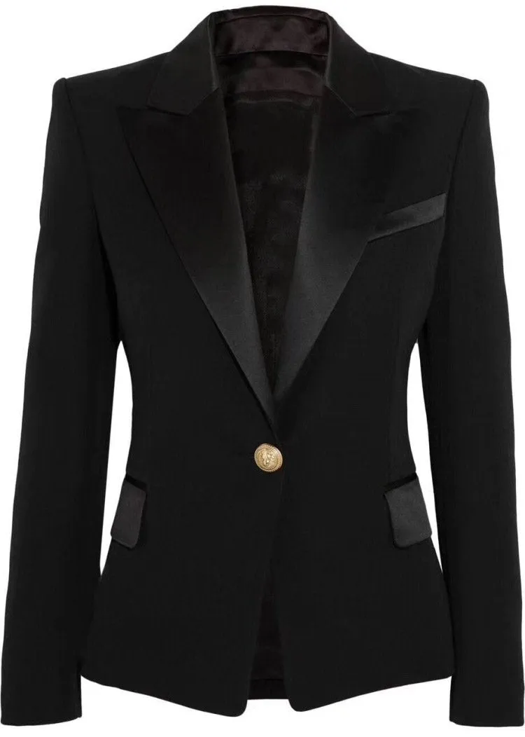 Black Satin-Trim Blazer