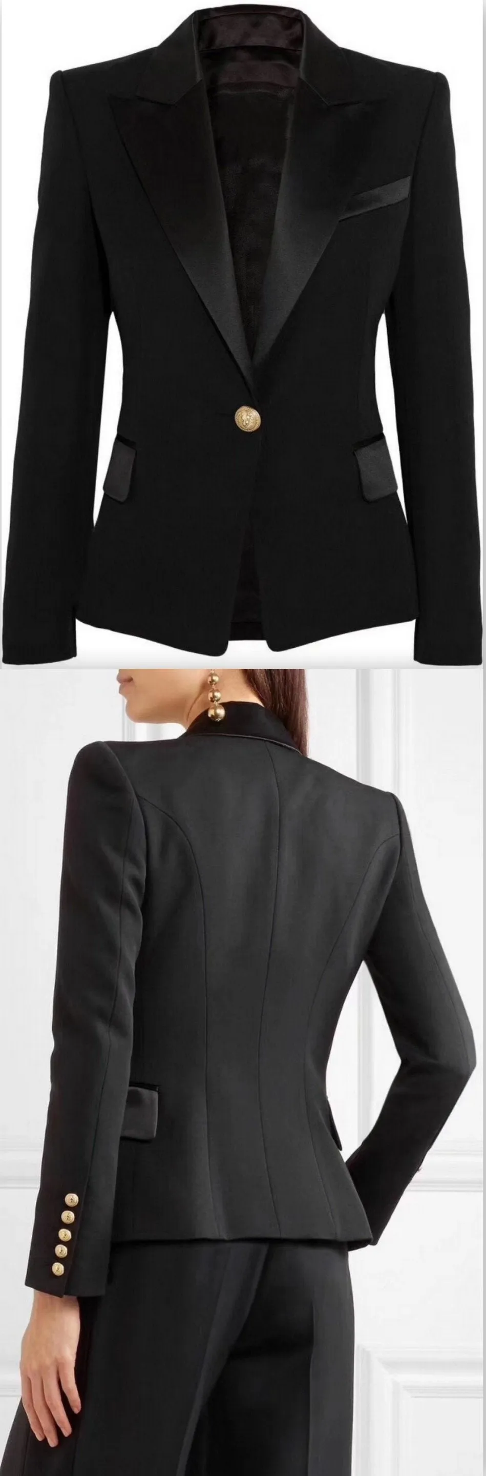 Black Satin-Trim Blazer