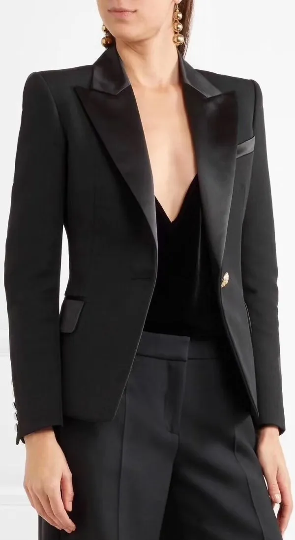 Black Satin-Trim Blazer