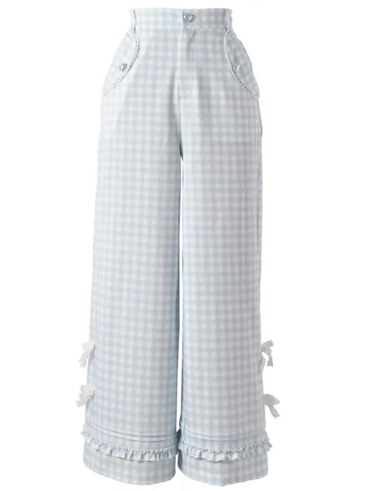 Blue Checkered Casual Pants