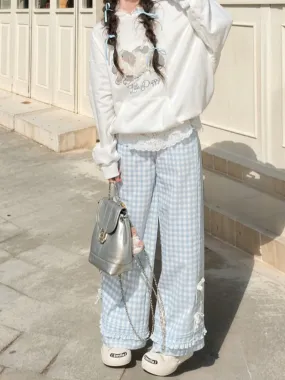 Blue Checkered Casual Pants