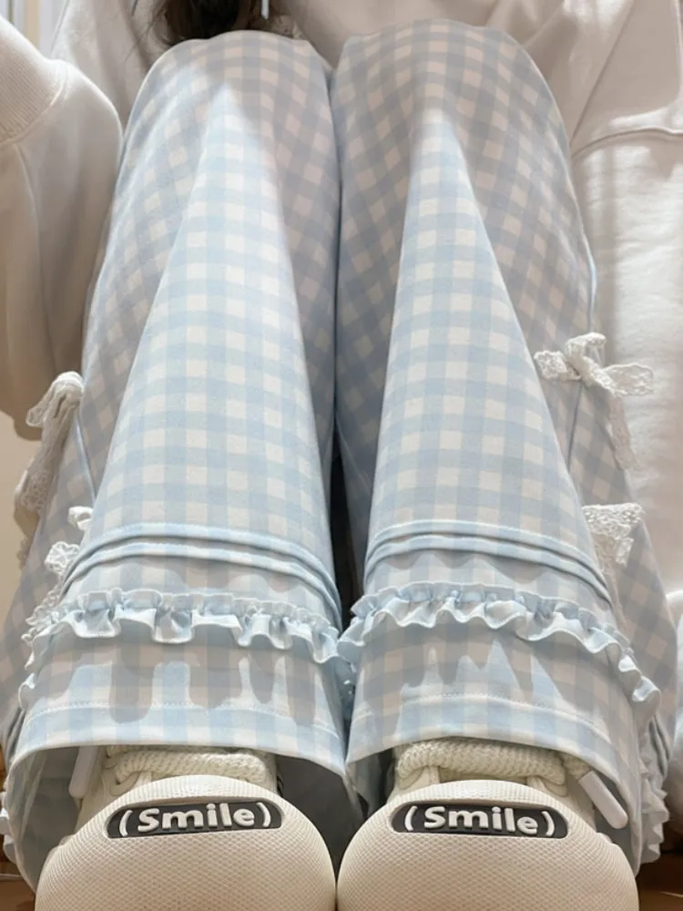 Blue Checkered Casual Pants