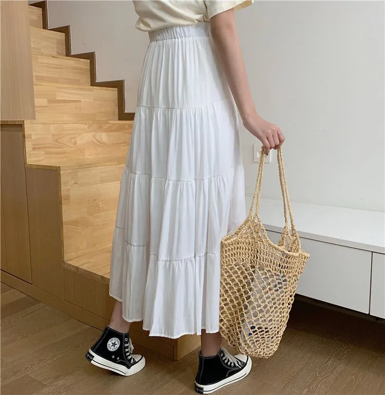 Boho Women's Ruffle Tiered Pull-On High Waisted Flare Midi Skirt