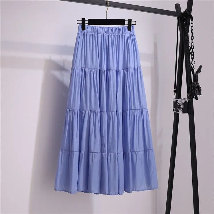 Boho Women's Ruffle Tiered Pull-On High Waisted Flare Midi Skirt