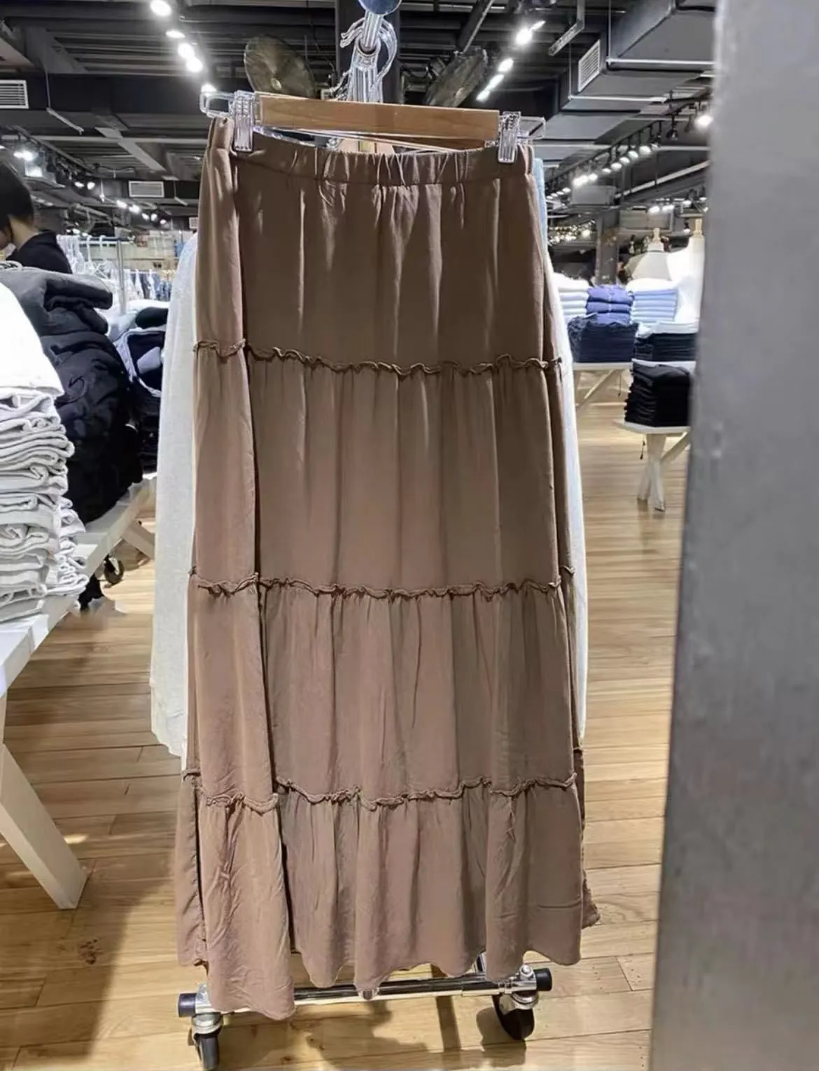 Boho Women's Ruffle Tiered Pull-On High Waisted Flare Midi Skirt