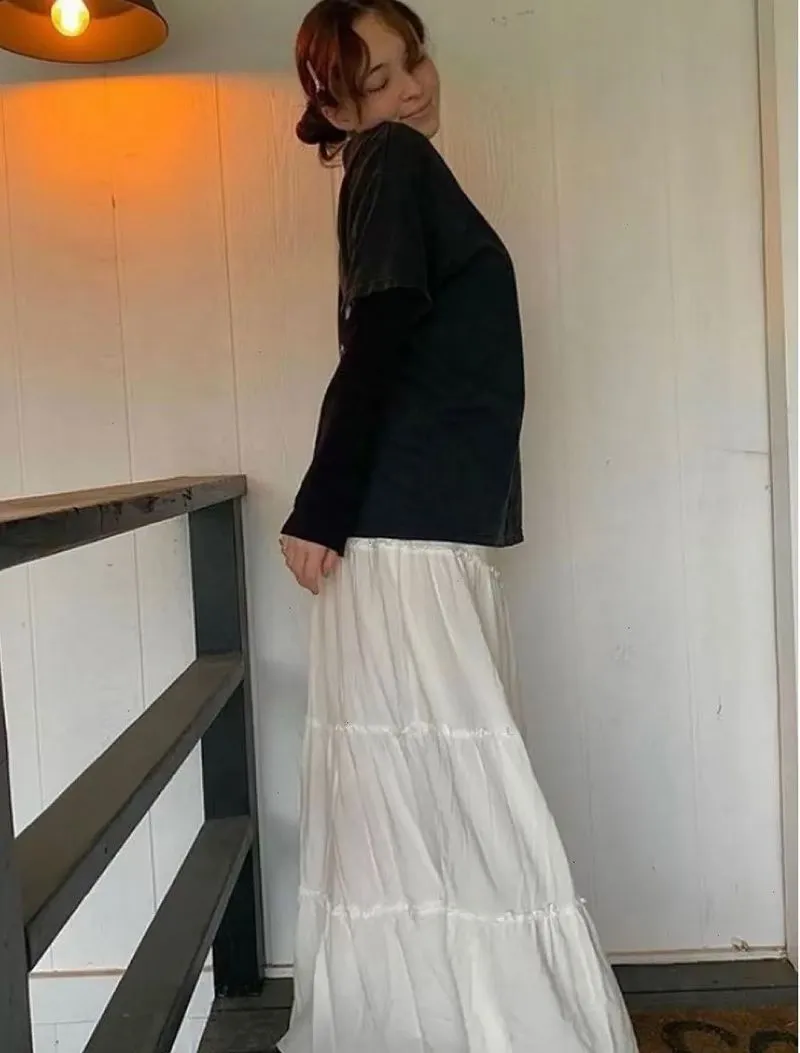 Boho Women's Ruffle Tiered Pull-On High Waisted Flare Midi Skirt