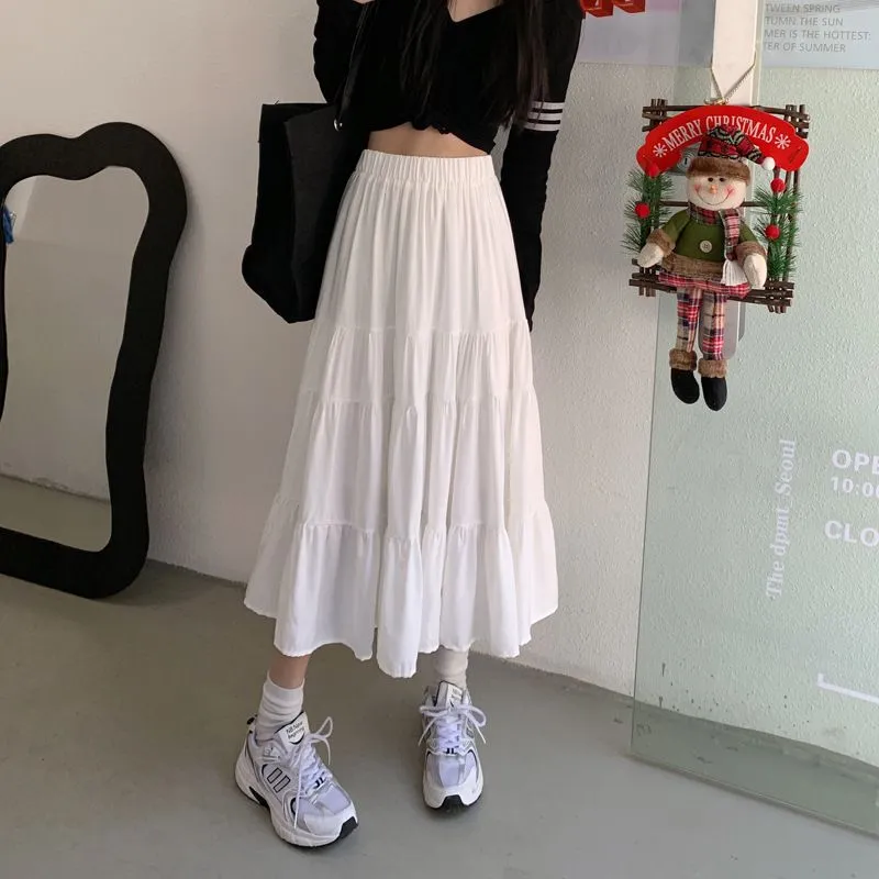 Boho Women's Ruffle Tiered Pull-On High Waisted Flare Midi Skirt