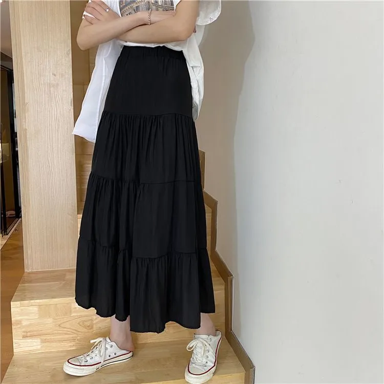 Boho Women's Ruffle Tiered Pull-On High Waisted Flare Midi Skirt