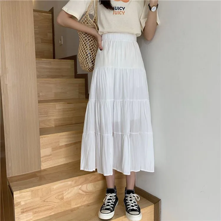 Boho Women's Ruffle Tiered Pull-On High Waisted Flare Midi Skirt