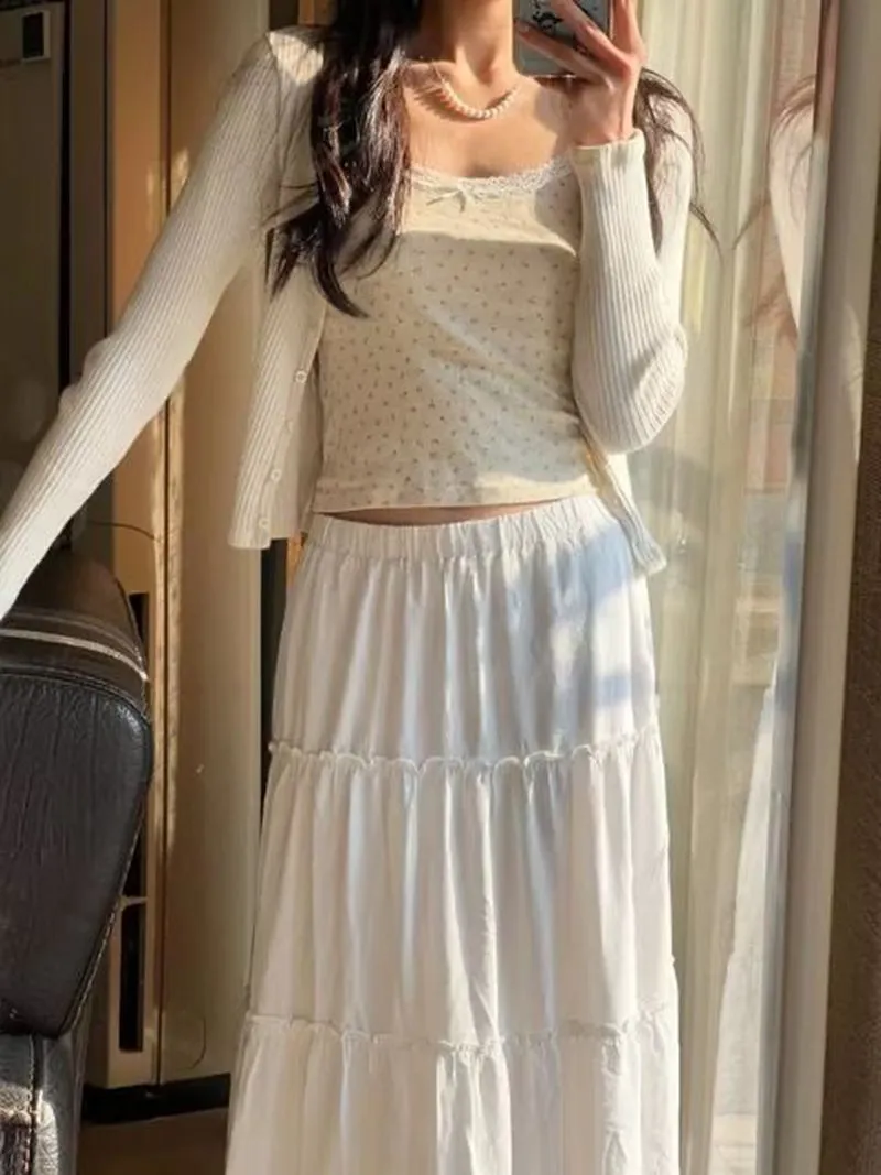 Boho Women's Ruffle Tiered Pull-On High Waisted Flare Midi Skirt