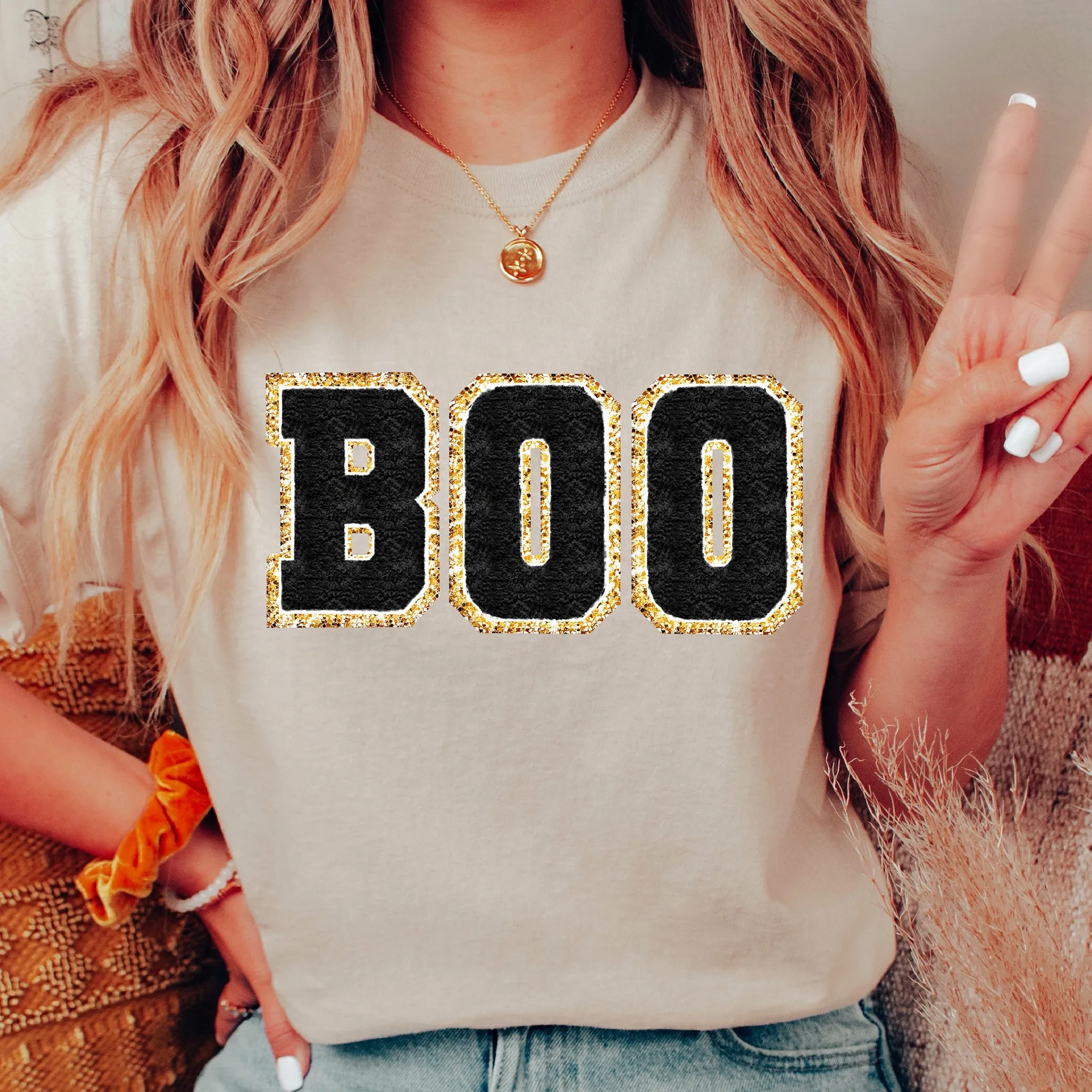 BOO Letter  Patch Halloween Sweatshirt