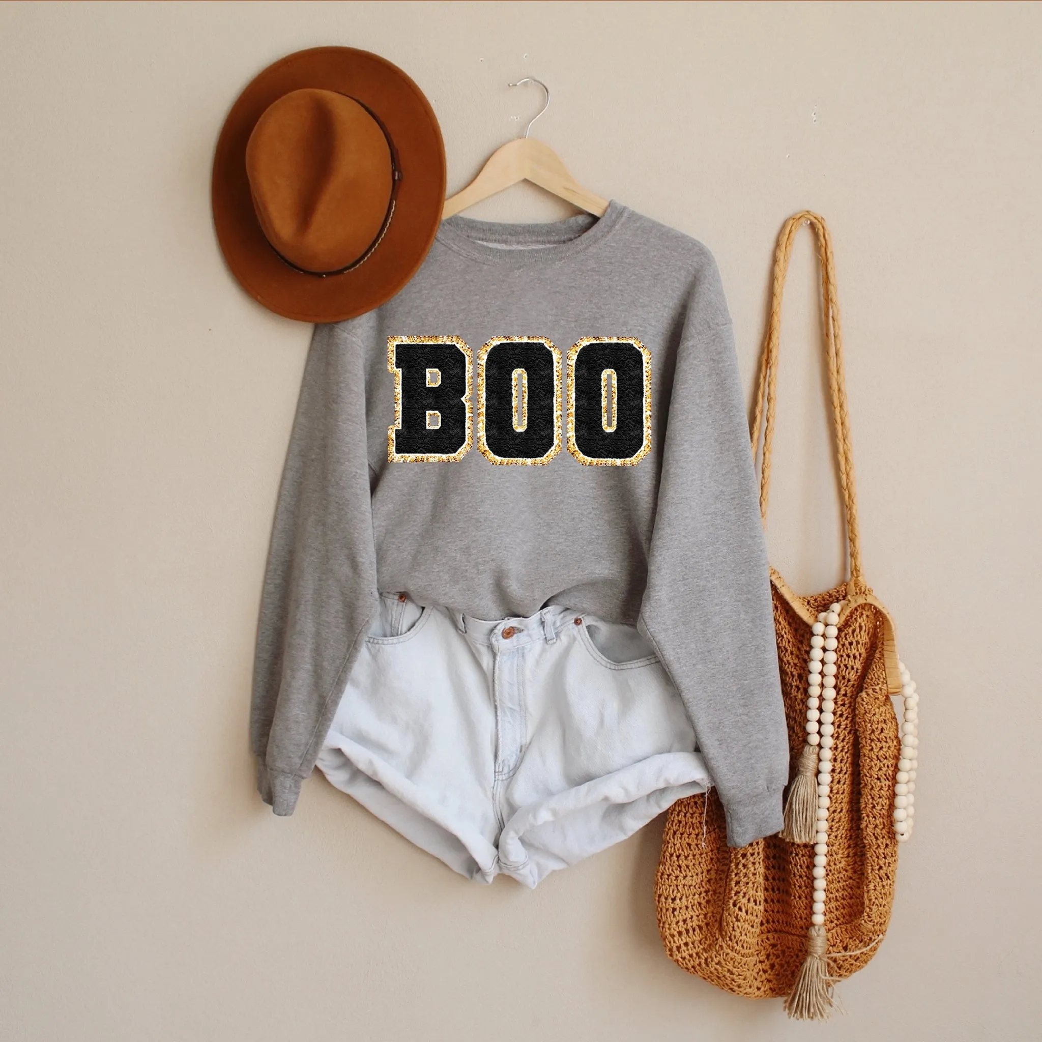 BOO Letter  Patch Halloween Sweatshirt