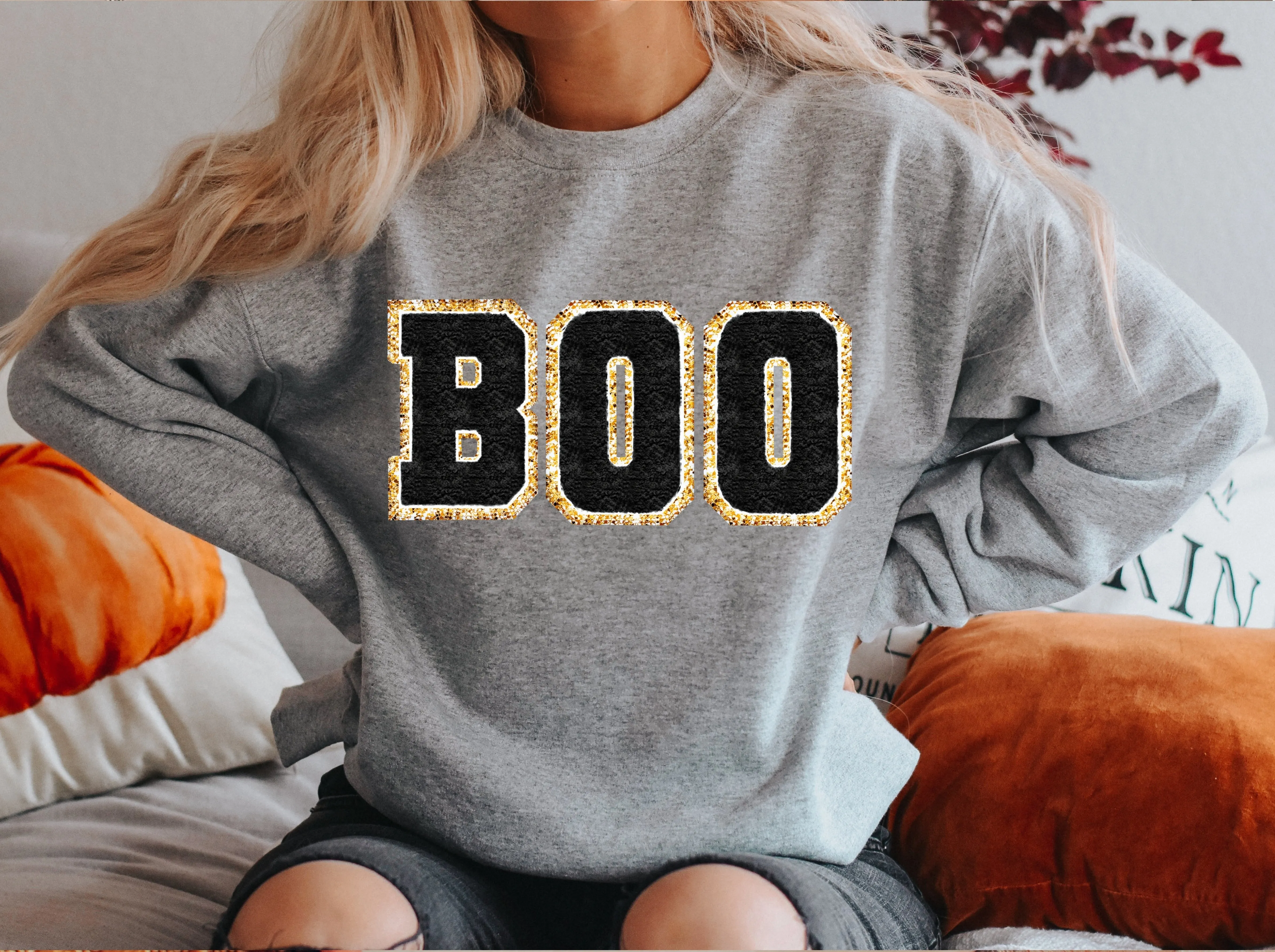 BOO Letter  Patch Halloween Sweatshirt