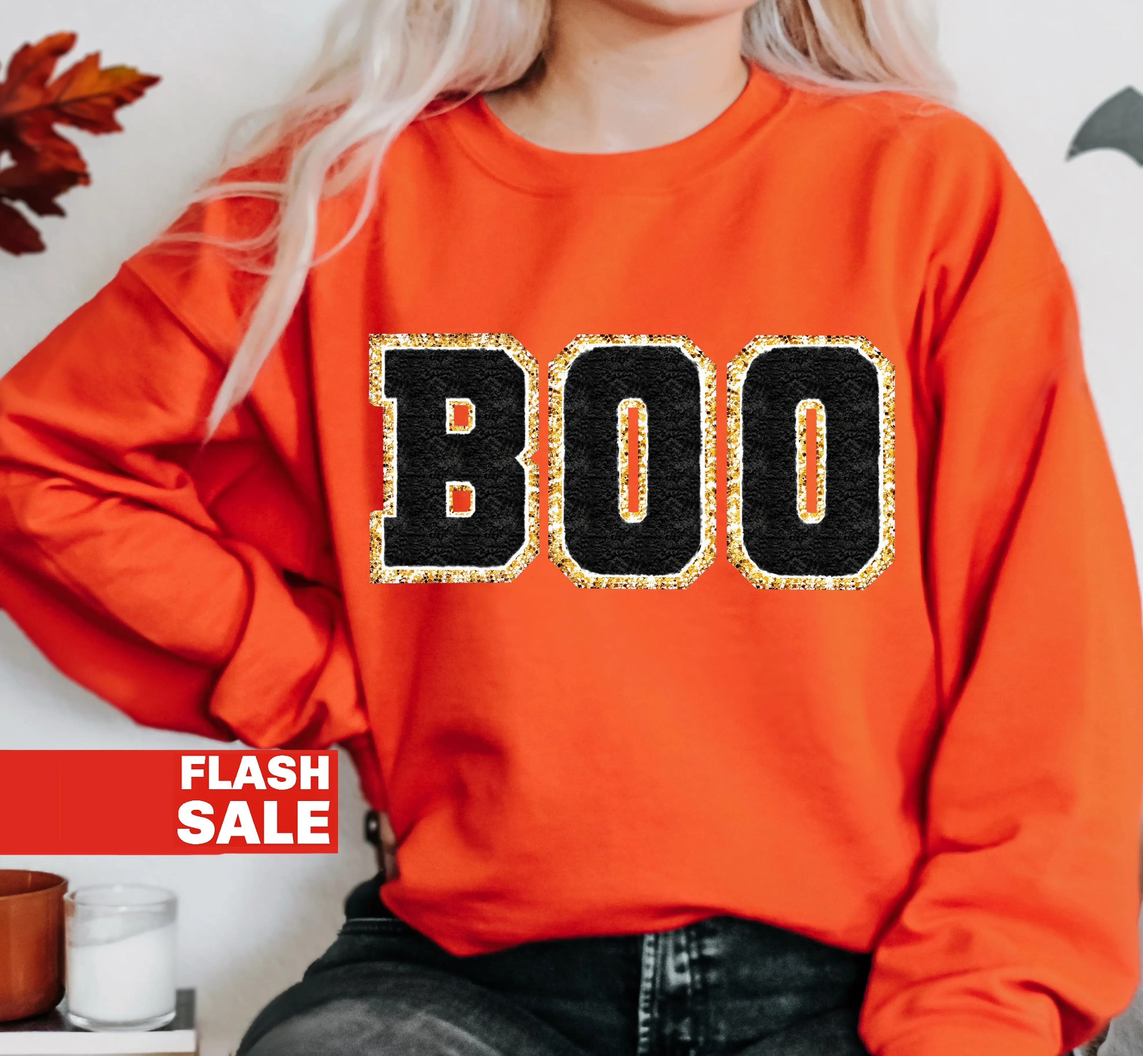 BOO Letter  Patch Halloween Sweatshirt