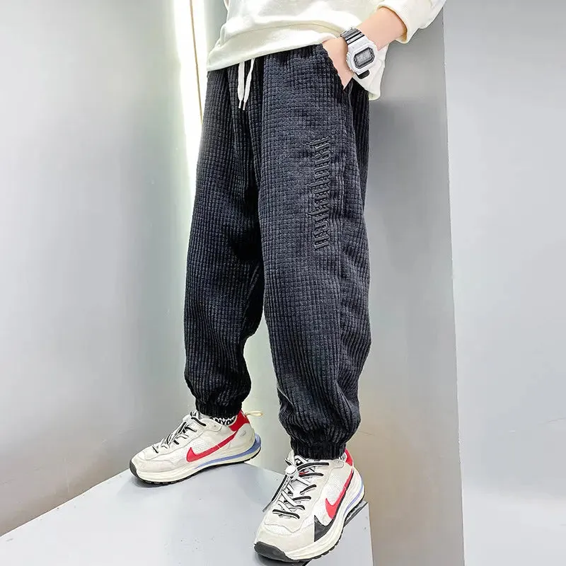 Boys' Casual Pants Thickened Plus Velvet Middle-aged Kids