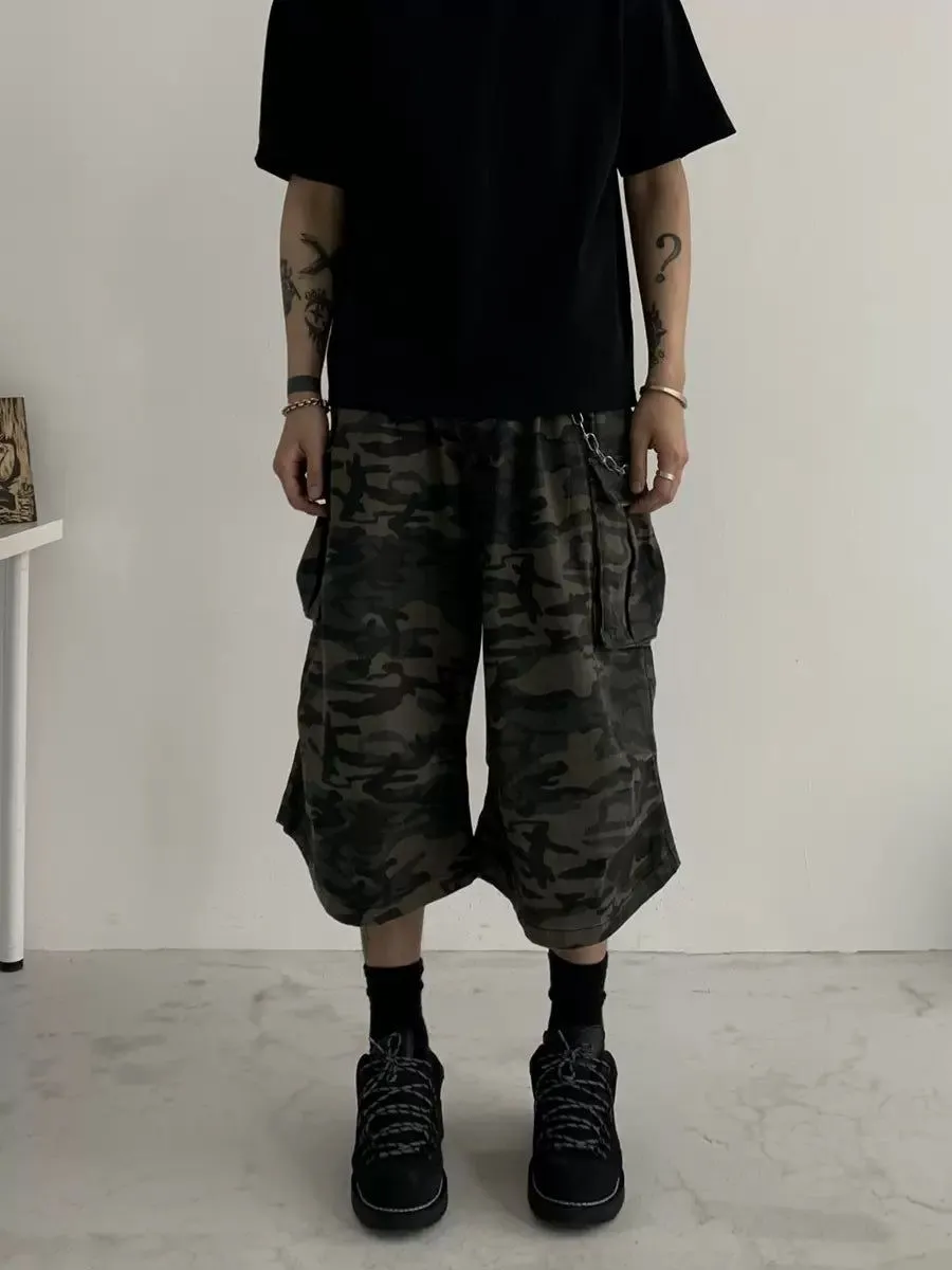 Cargo Style Camouflage Denim Shorts