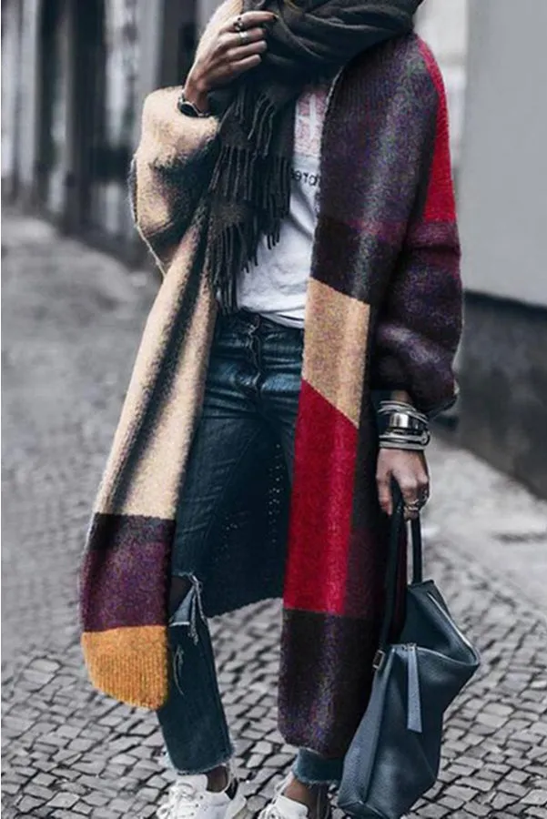 Casual Fun Color Block Knit Midi Cardigan