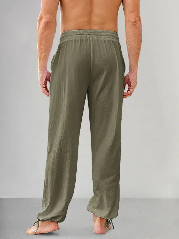Casual Linen Style Elastic Waist Pants