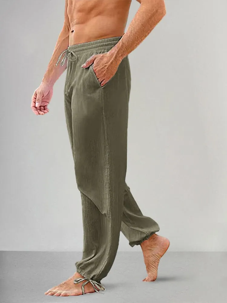 Casual Linen Style Elastic Waist Pants