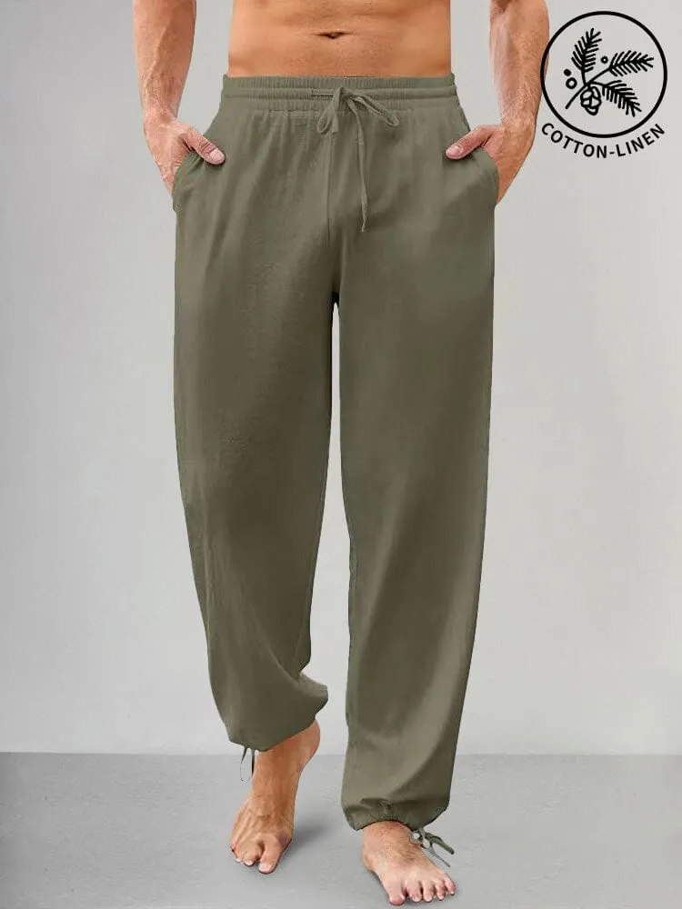Casual Linen Style Elastic Waist Pants
