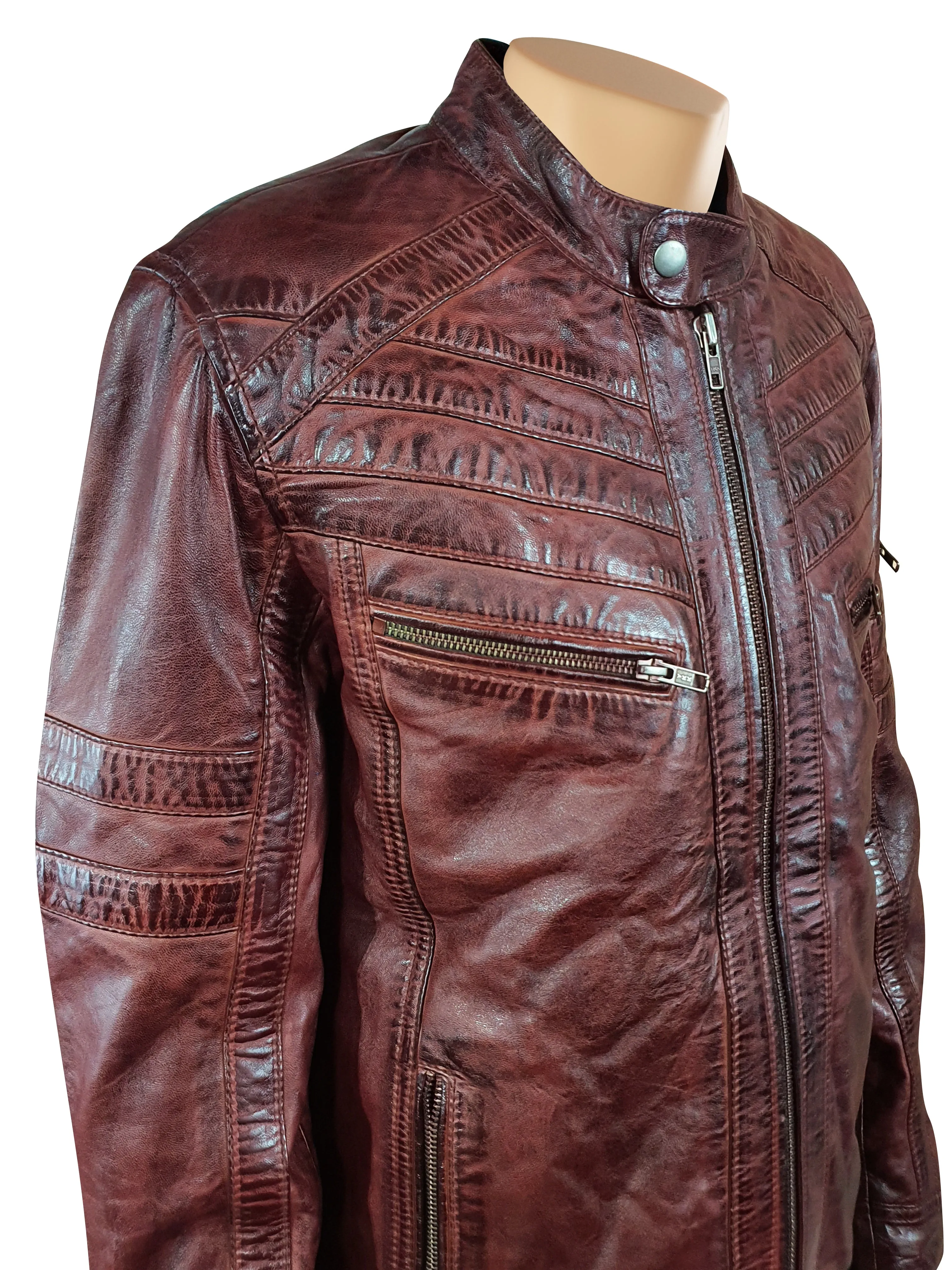 Charley Ellwood's moto style Burnished Burgundy Leather Jacket