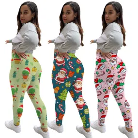 Christmas print sexy tight pants AY3290