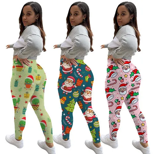 Christmas print sexy tight pants AY3290