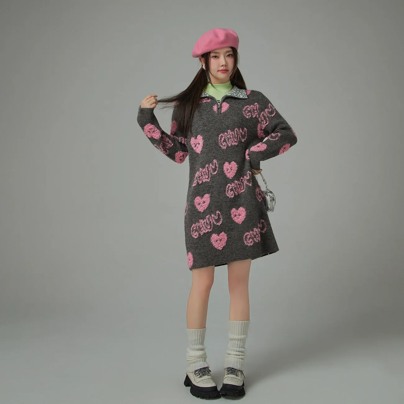 Chuu Heart Half Zip-Up Dress