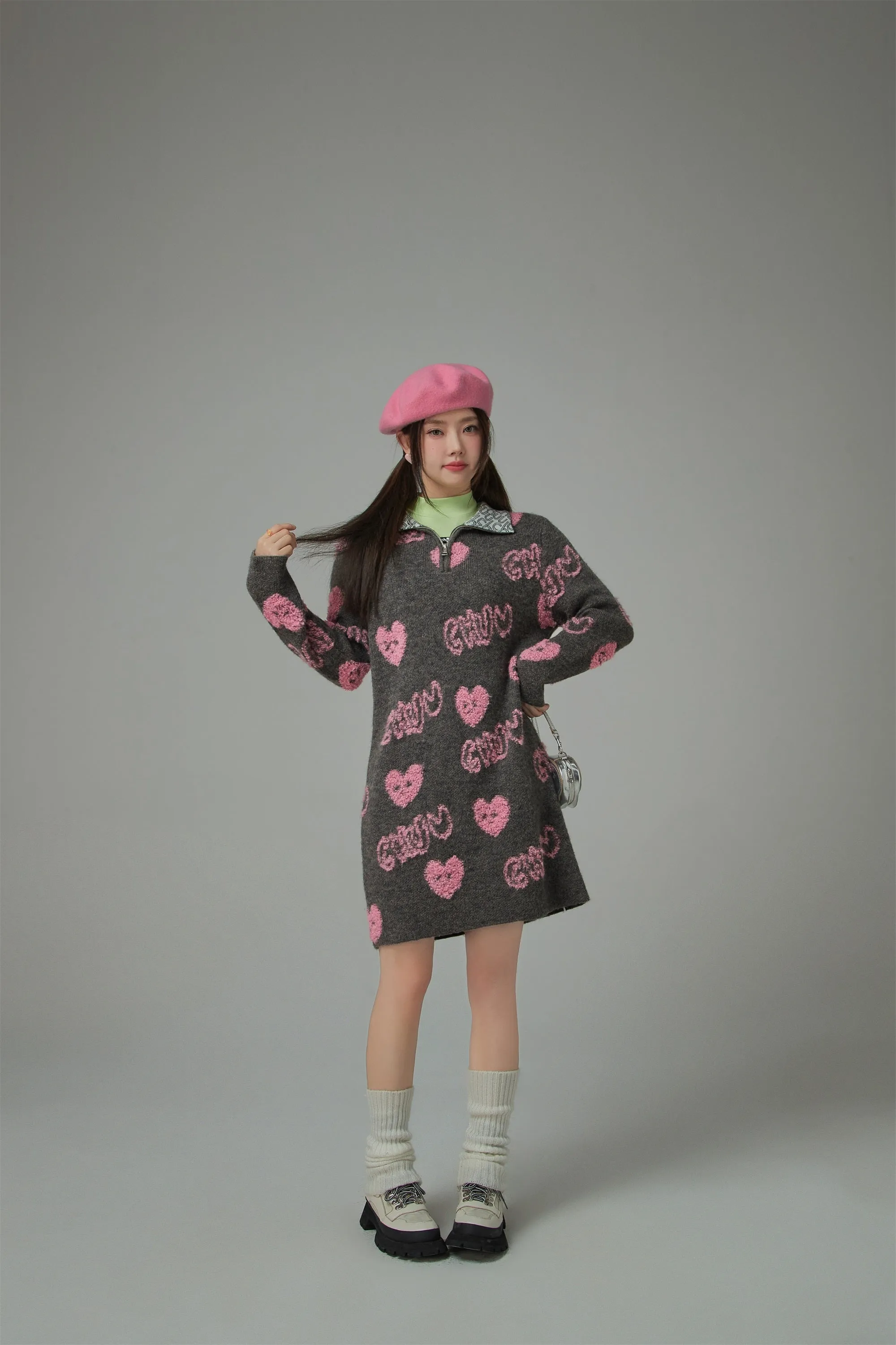 Chuu Heart Half Zip-Up Dress