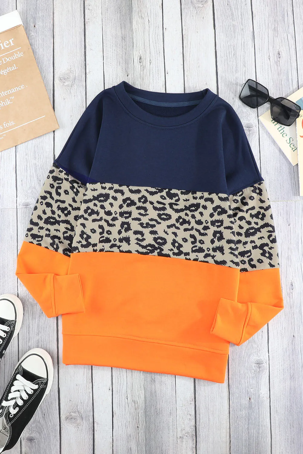 Colorblock Blue Leopard Sweatshirt