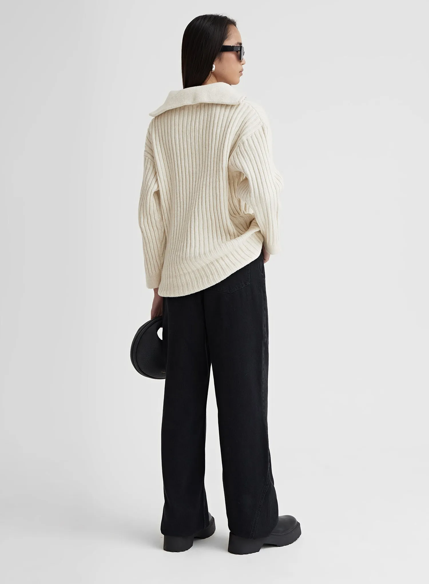 Cream Cable Knit Zip Front Longline Jumper- Rita