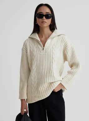 Cream Cable Knit Zip Front Longline Jumper- Rita