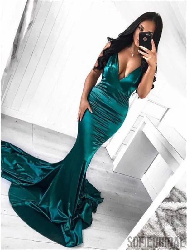 Deep V-neck Sexy Prom Dresses, Mermaid Prom Dresses, Shiny Prom Dresses, Prom Dresses, PD0603