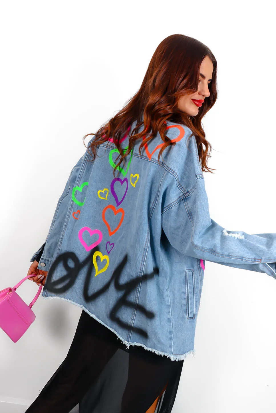 Denim Days - Light Wash Blue Heart Graphic Jacket