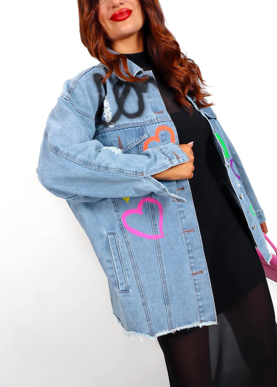 Denim Days - Light Wash Blue Heart Graphic Jacket