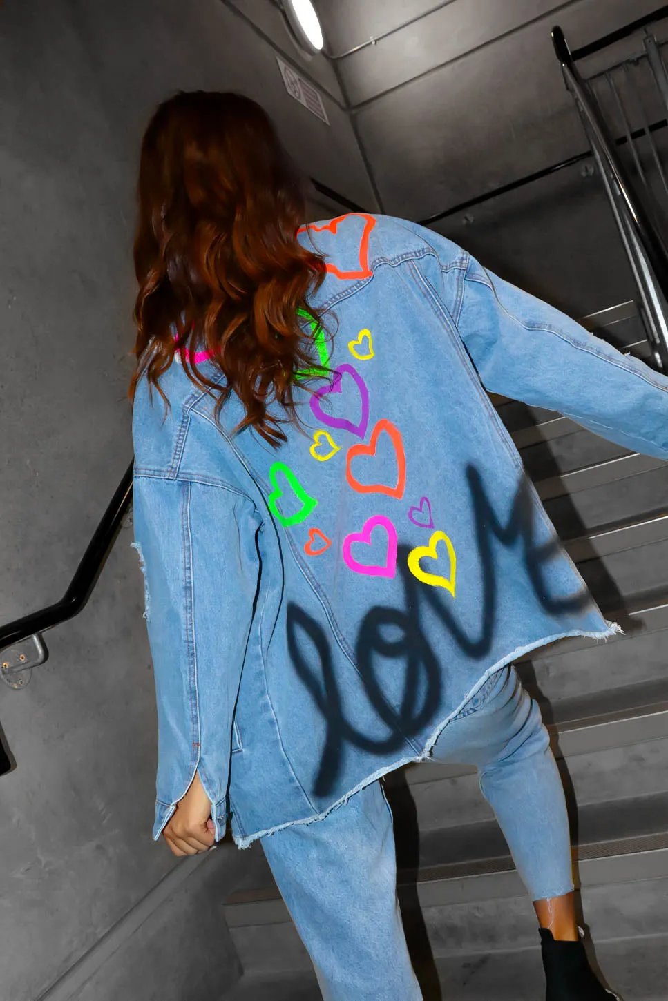 Denim Days - Light Wash Blue Heart Graphic Jacket